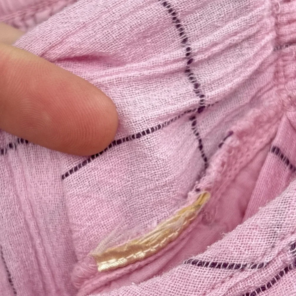 Free People Pants Small Pink Check Harem Wide Leg Lunar Cove Pleats Boho Pull On - Picture 12 of 13